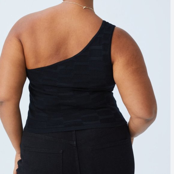 Cotton On Curve Twiggy Jacquard Black Texture One Shoulder Top NWT - Picture 3 of 4